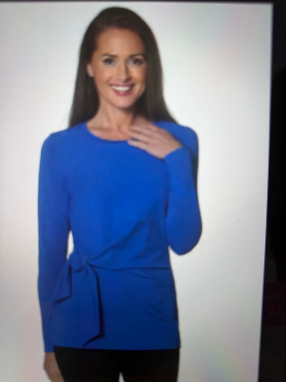 NWT E.L.I. Peru sz XL Electric Blue Long Sleeve top w side drape 96% PIMA Cotton